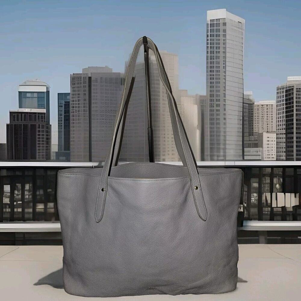 EUC! Buxton Leather Tote Handbag Large Gray 19x11x6